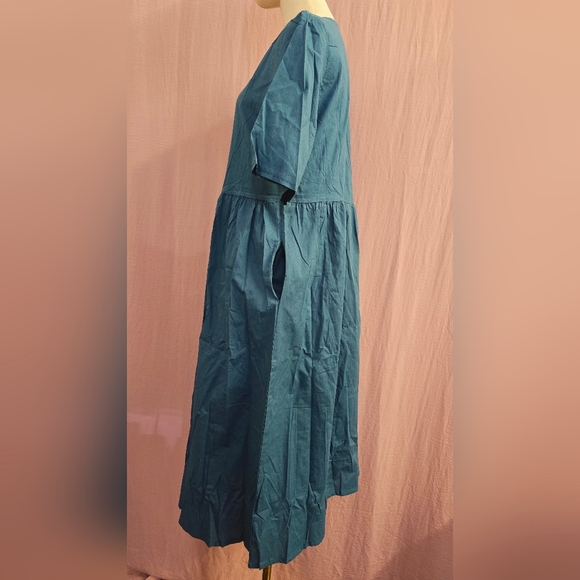 Womens Summer Casual Boho Short Sleeve Crew Neck Empire Waist Midi Dress, Medium - Picture 7 of 10